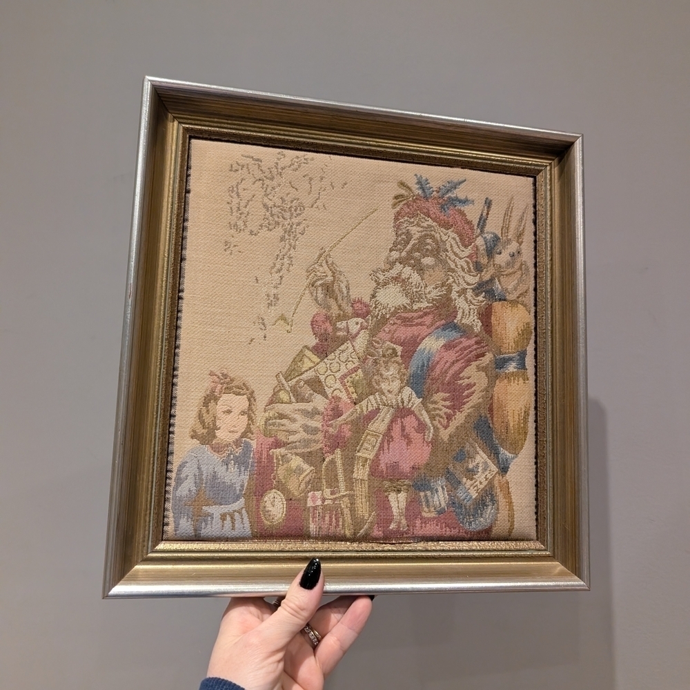 Vintage Santa Claus Needlepoint Art